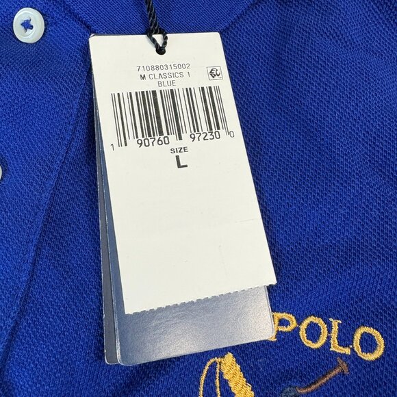 Polo Ralph Lauren men's Custom Slim Fit Triple-pony Polo Shirt blue size L large - Picture 6 of 12